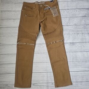Men's Slim Straight Fit Biker Style Denim Jeans In Wheat/Timber